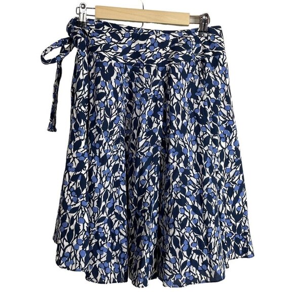 Tibi Cotton Blue Floral Side Zip Knot A-Line Skirt Size 4 - Picture 2 of 7